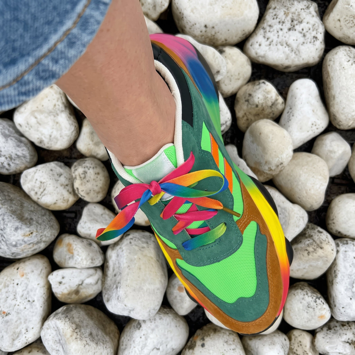 Rowan - Women's Orthopaedic Rainbow Chunky Trainers - Sneakers - Green - Davies & Cooper