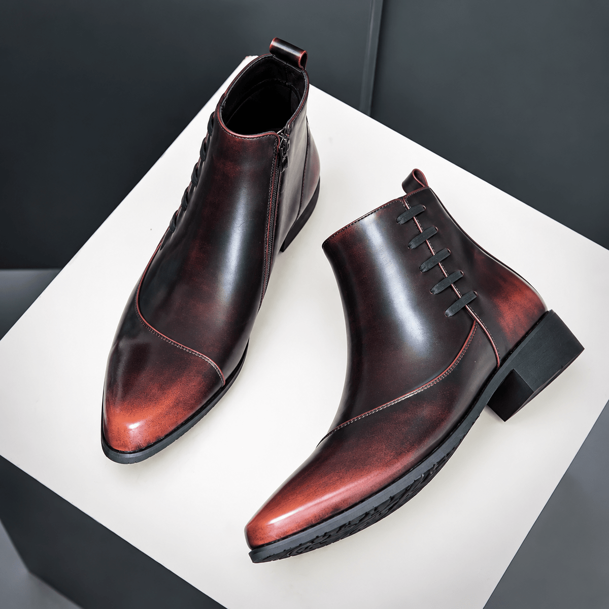 Samuel - Men's Lace-Up Ankle Boots with Zip Closure - Boots - Brown - Davies & Cooper