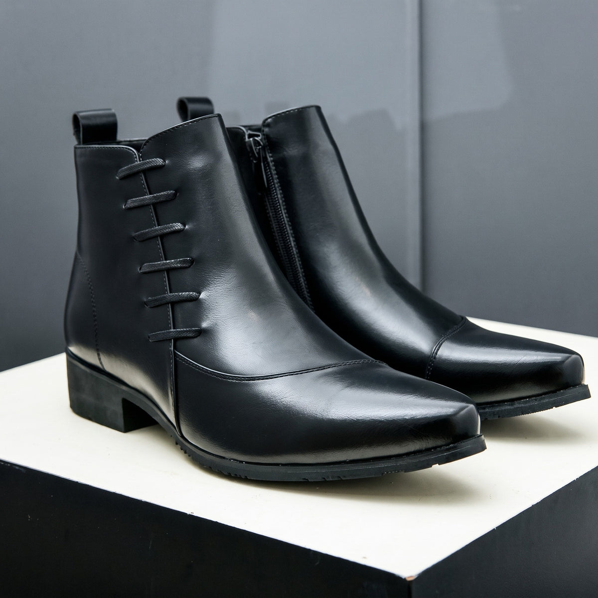 Samuel - Men's Lace-Up Ankle Boots with Zip Closure - Boots - Black - Davies & Cooper