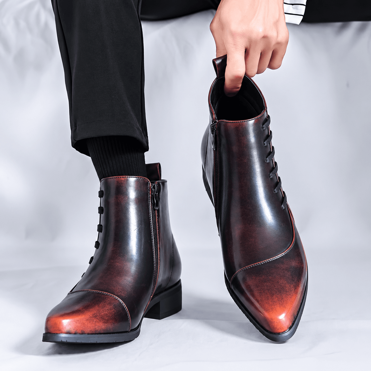 Samuel - Men's Lace-Up Ankle Boots with Zip Closure - Boots - Brown - Davies & Cooper