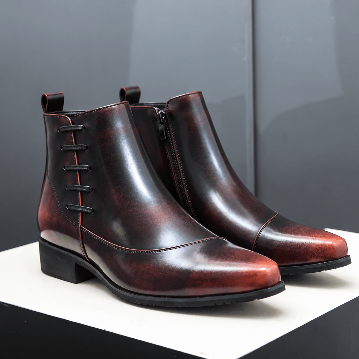 Samuel - Men's Lace-Up Ankle Boots with Zip Closure - Boots - Brown - Davies & Cooper