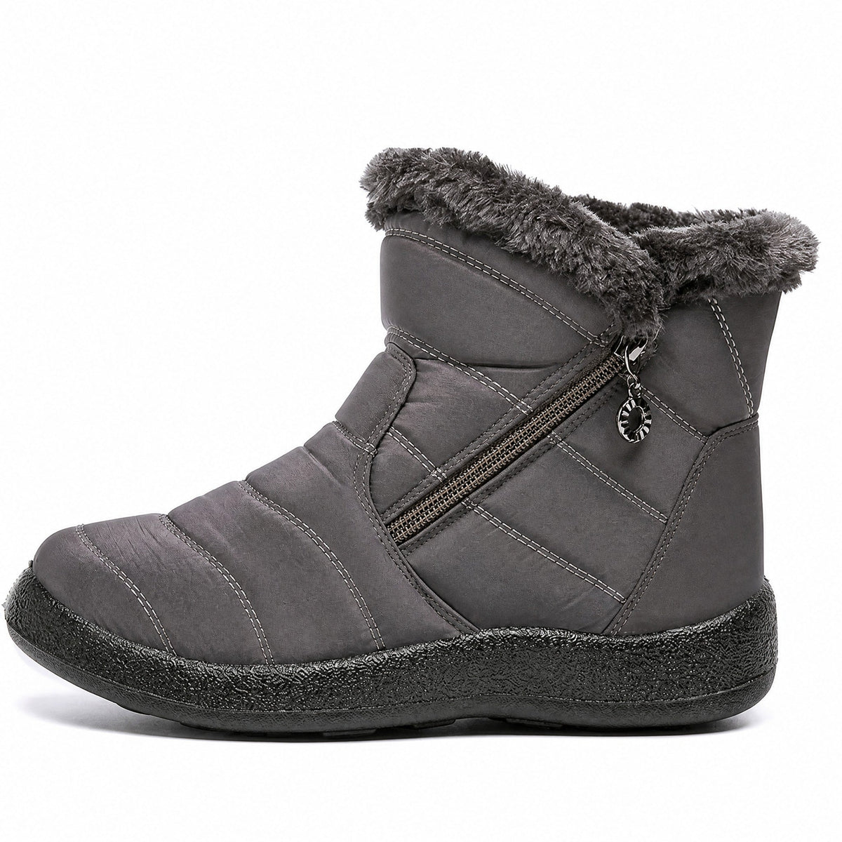 Sarah - Women's Quilted Side Zip Winter Ankle Boots - Boots - Grey - Davies & Cooper