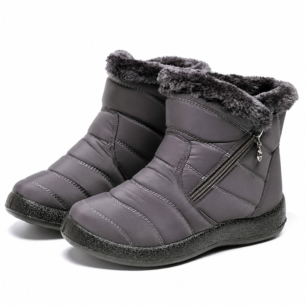Sarah - Women's Quilted Side Zip Winter Ankle Boots - Boots - Grey - Davies & Cooper