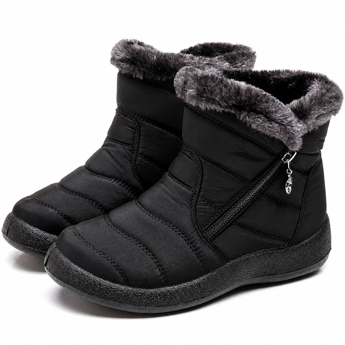 Sarah - Women's Quilted Side Zip Winter Ankle Boots - Boots - Black - Davies & Cooper