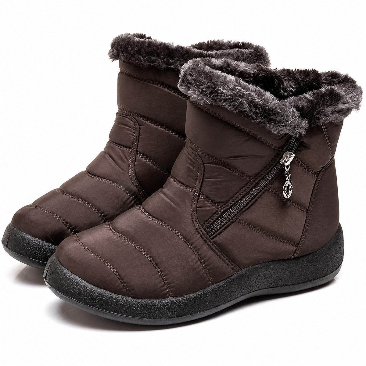 Sarah - Women's Quilted Side Zip Winter Ankle Boots - Boots - Brown - Davies & Cooper