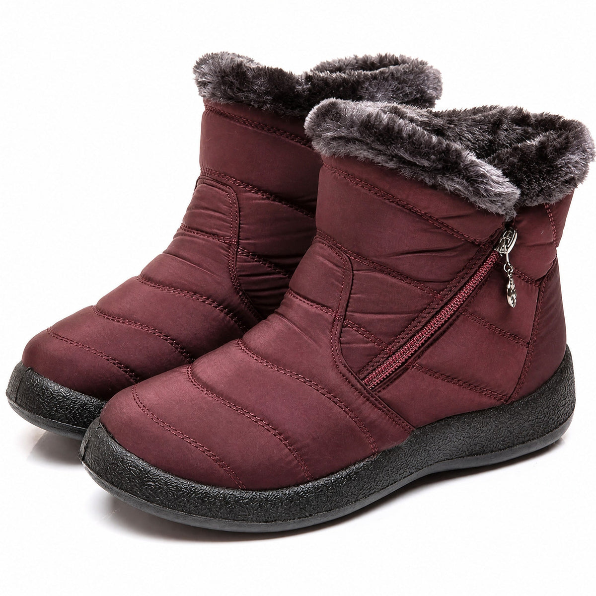 Sarah - Women's Quilted Side Zip Winter Ankle Boots - Boots - Red - Davies & Cooper