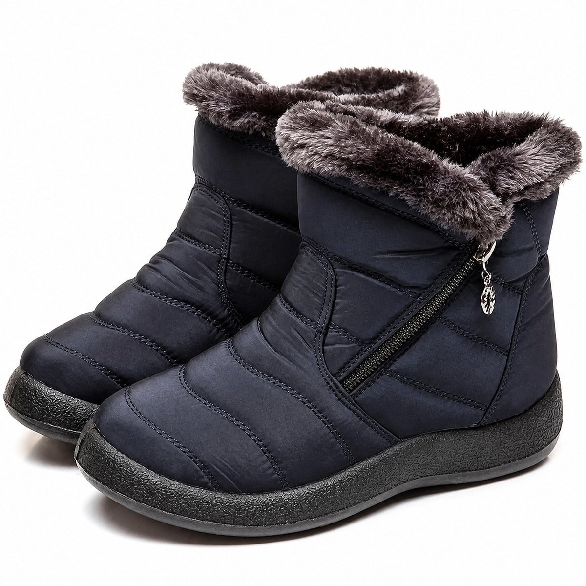 Sarah - Women's Quilted Side Zip Winter Ankle Boots - Boots - Blue - Davies & Cooper