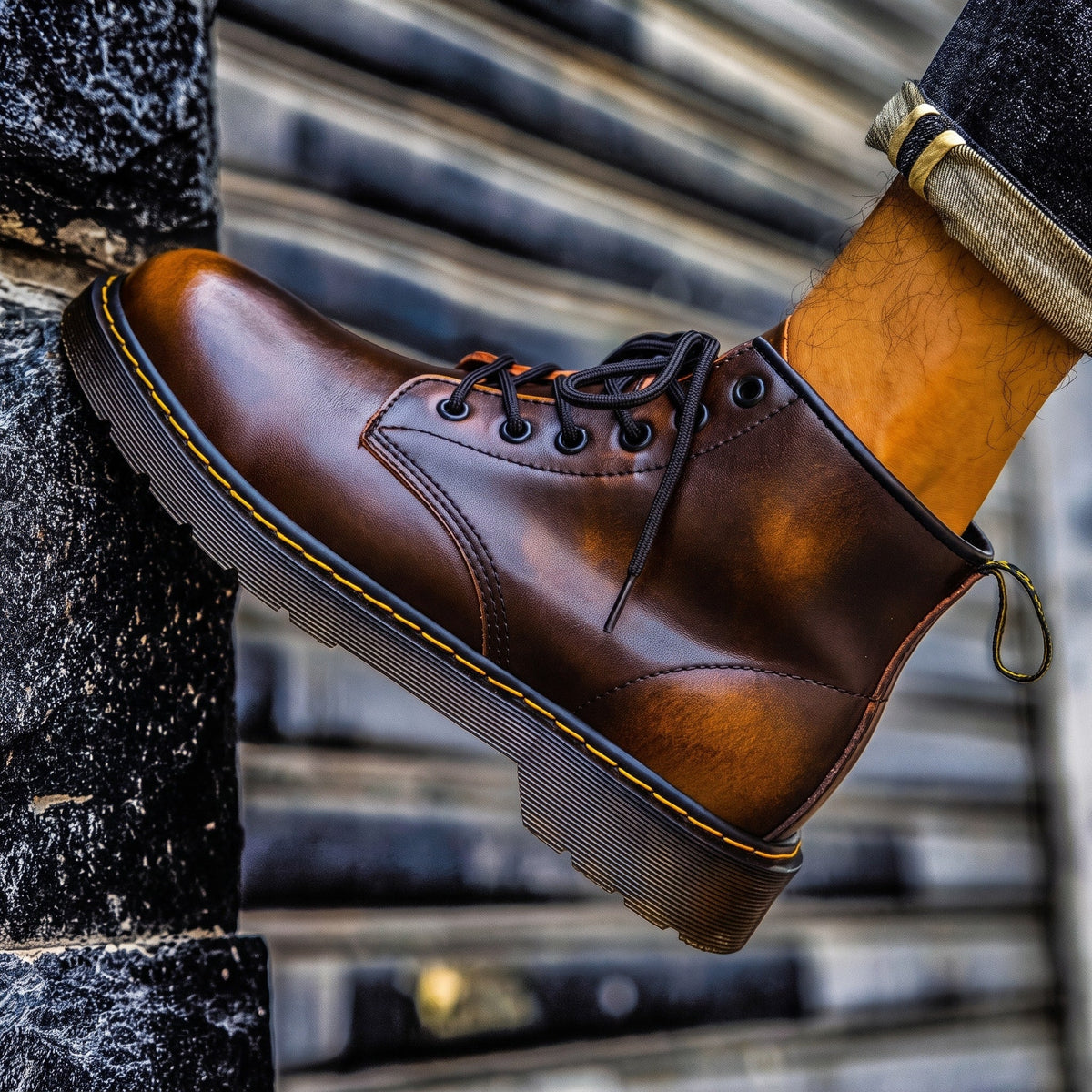 Sebastian - Men's Lace-Up Ankle Boots with Ombré Finish and Chunky Sole - Boots - Brown - Davies & Cooper