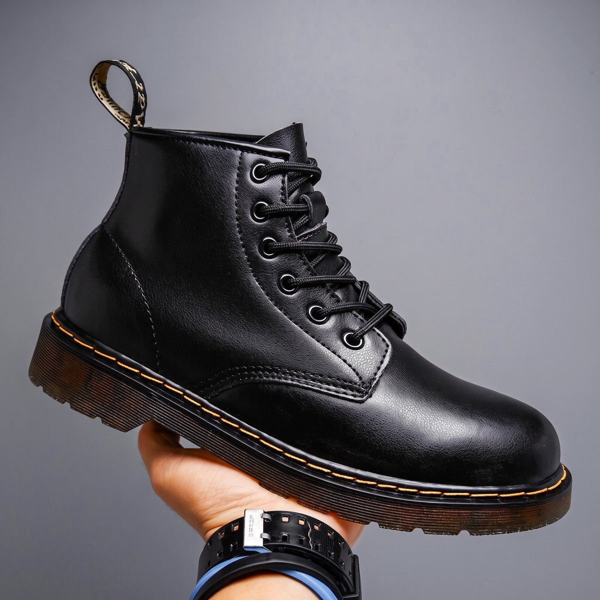 Sebastian - Men's Lace-Up Ankle Boots with Ombré Finish and Chunky Sole - Boots - Black - Davies & Cooper
