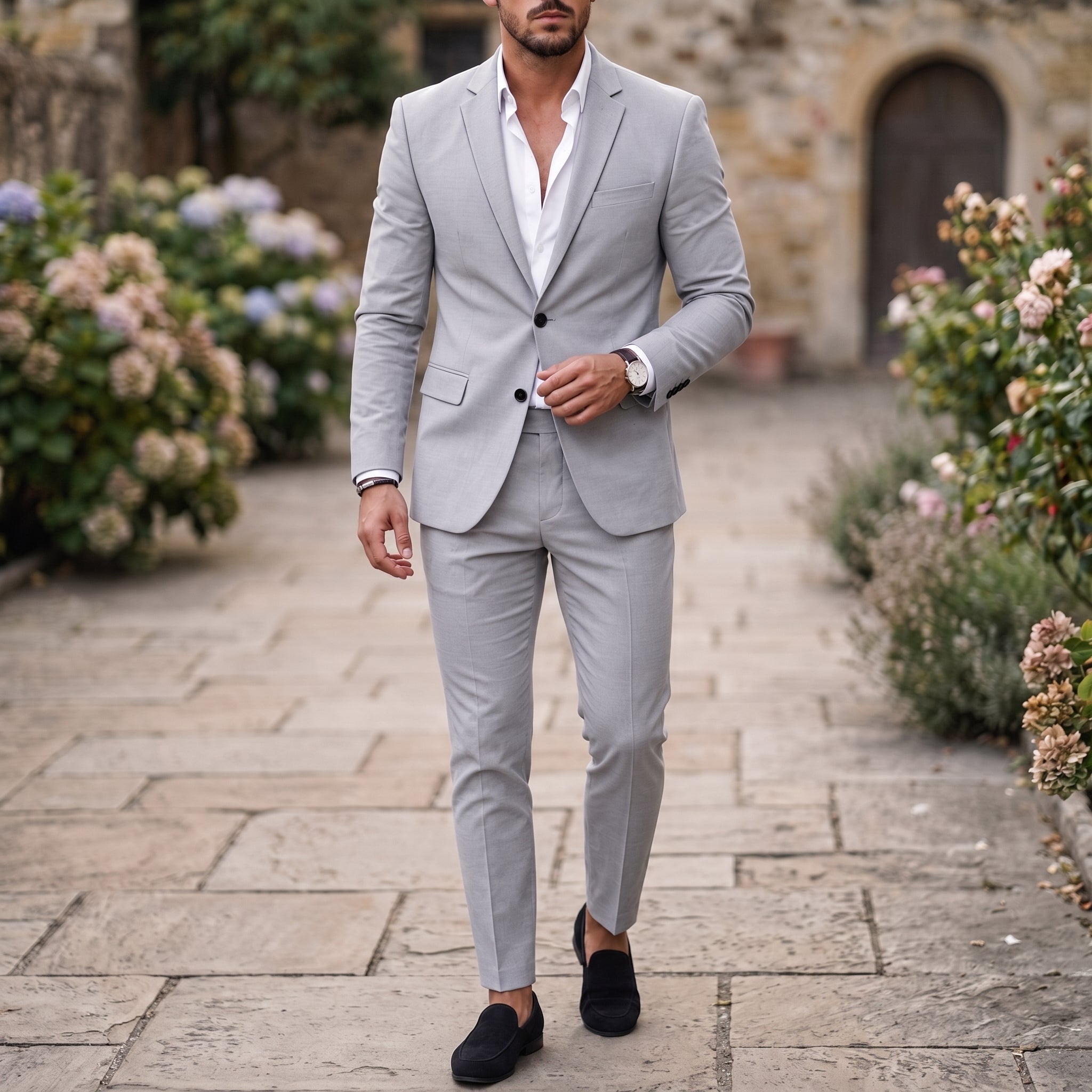 Sebastian - Men's Two-Piece Notch Lapel Tapered Wedding Suit - Suits - Grey - Davies & Cooper