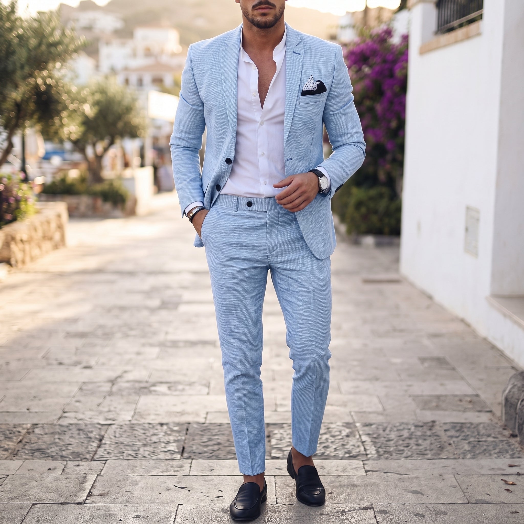Sebastian - Men's Two-Piece Notch Lapel Tapered Wedding Suit - Suits - Sky Blue - Davies & Cooper