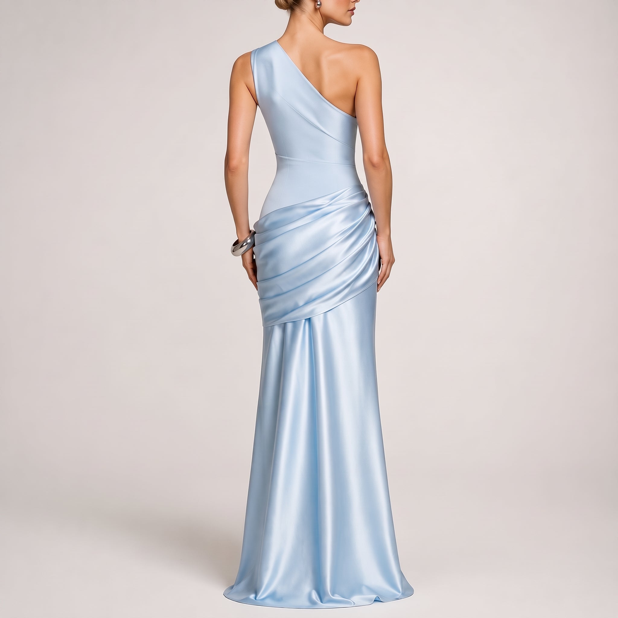Serena - Women's Evening One-Shoulder Ruched Maxi Dress - Dresses - Blue - Davies & Cooper