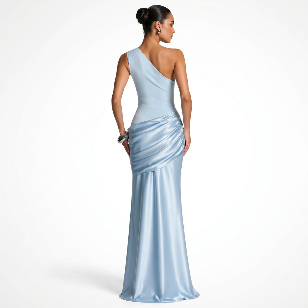 Serena - Women's Evening One-Shoulder Ruched Maxi Dress - Maxi Dresses - Blue - Davies & Cooper