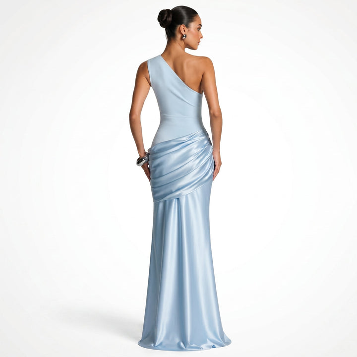 Serena - Women's Evening One-Shoulder Ruched Maxi Dress - Maxi Dresses - Blue - Davies & Cooper