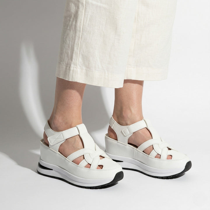 Serena - Women's Platform Sandals with Cut - Out Straps - Sandals - White - Davies & Cooper