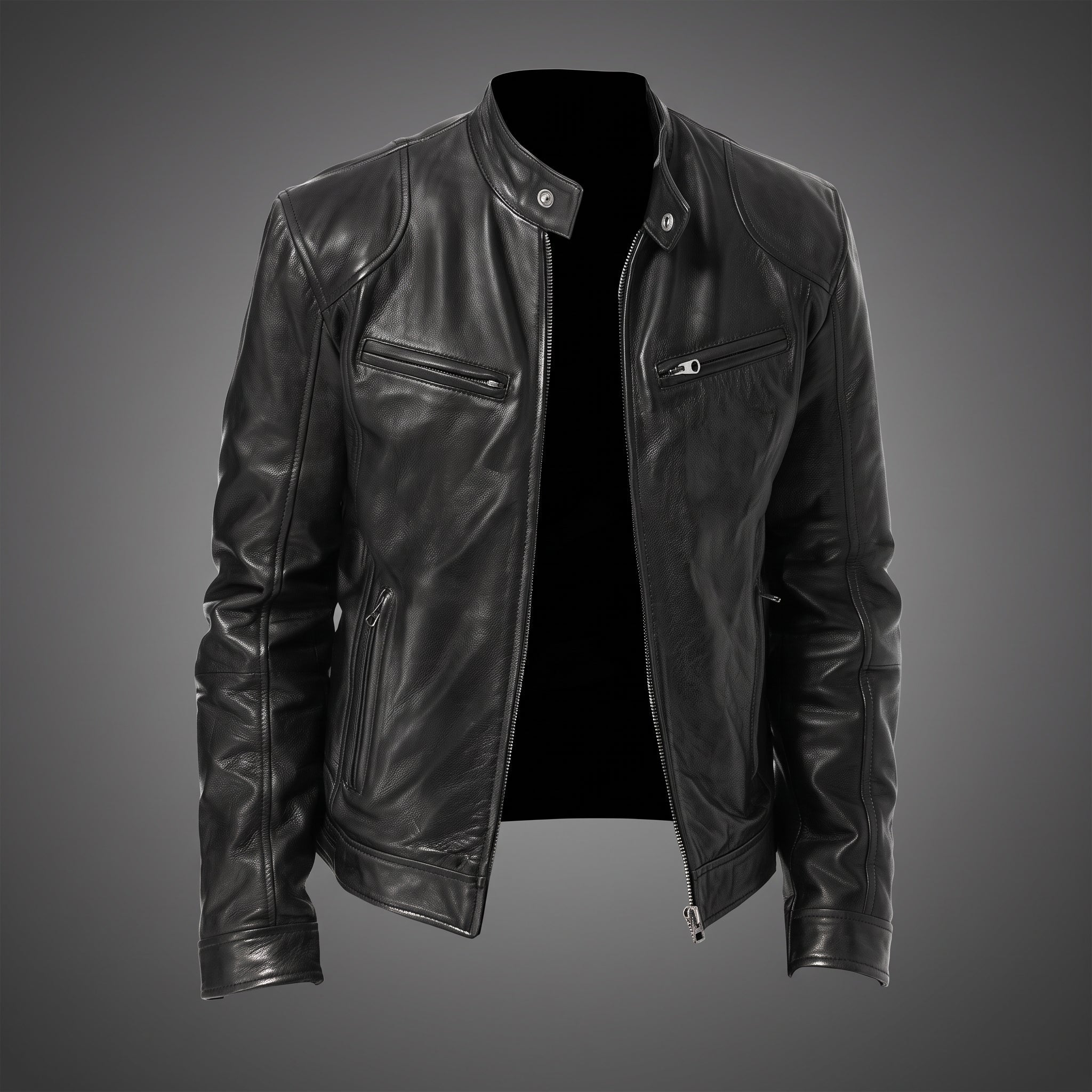 Siegfried - Men's Slim Fit Transitional Jacket with Snap Collar - Motorcycle Outerwear - Black - Davies & Cooper