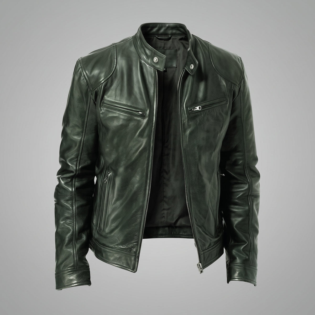 Siegfried - Men's Slim Fit Transitional Jacket with Snap Collar - Motorcycle Outerwear - Green - Davies & Cooper