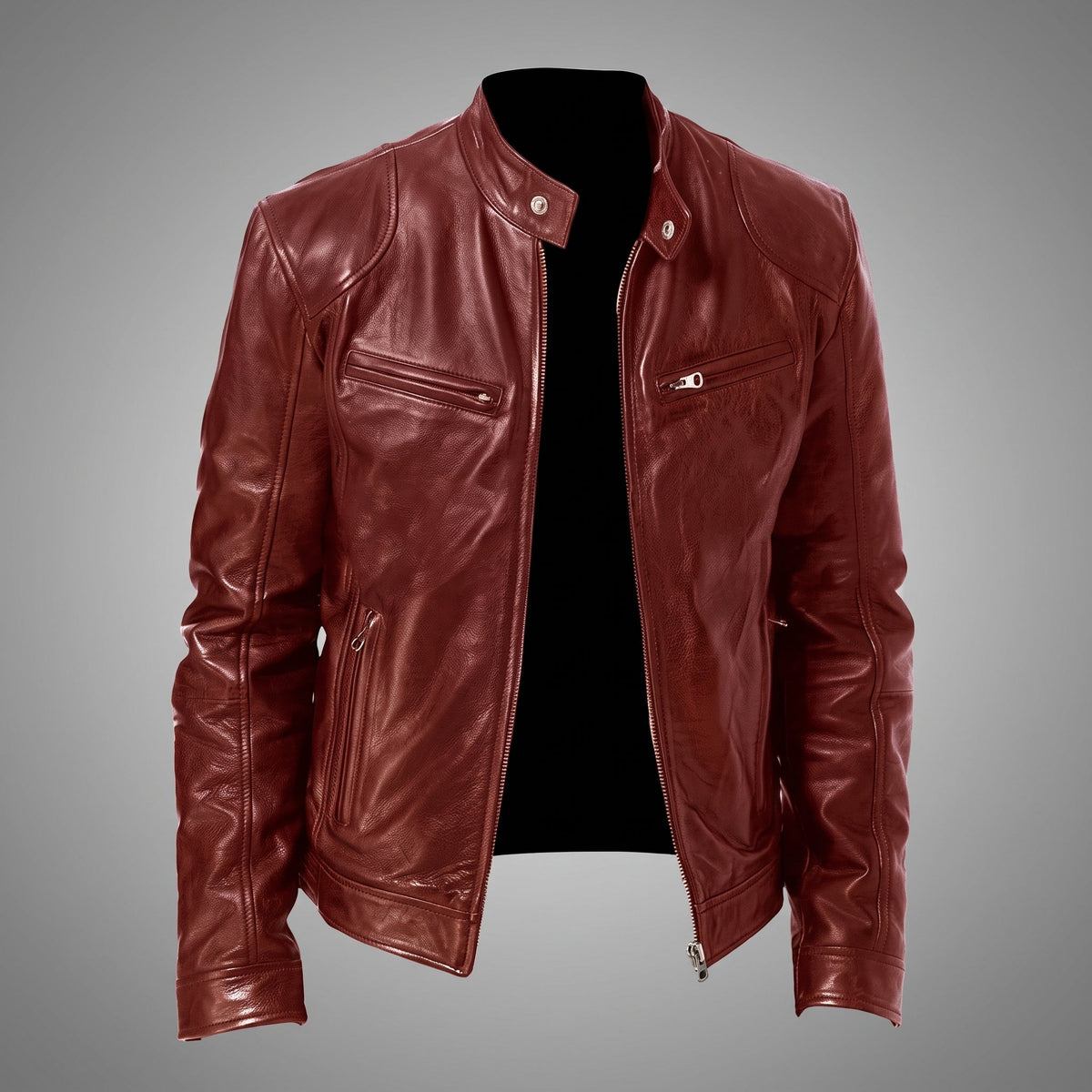 Siegfried - Men's Slim Fit Transitional Jacket with Snap Collar - Motorcycle Outerwear - Red - Davies & Cooper
