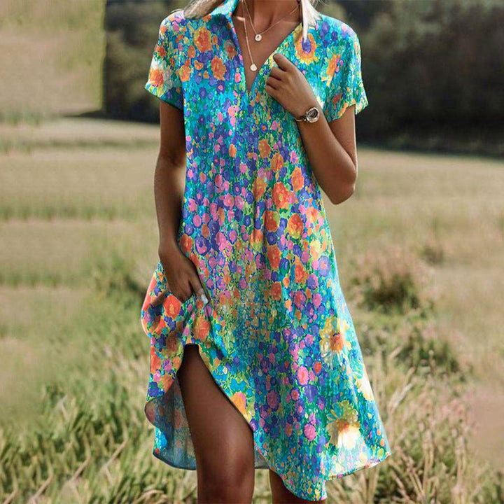 Georgia - Women's Summer Printed Short Sleeve Midi Dress