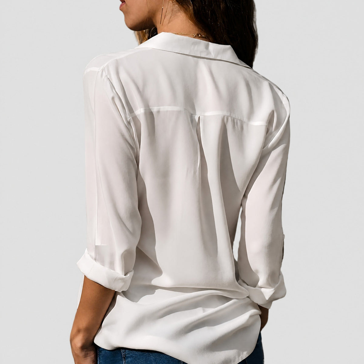 Sienna - Women's Relaxed Fit Long Sleeve V-Neck Blouse - Blouses - White - Davies & Cooper