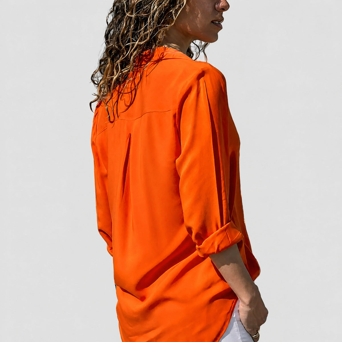 Sienna - Women's Relaxed Fit Long Sleeve V-Neck Blouse - Blouses - Orange - Davies & Cooper