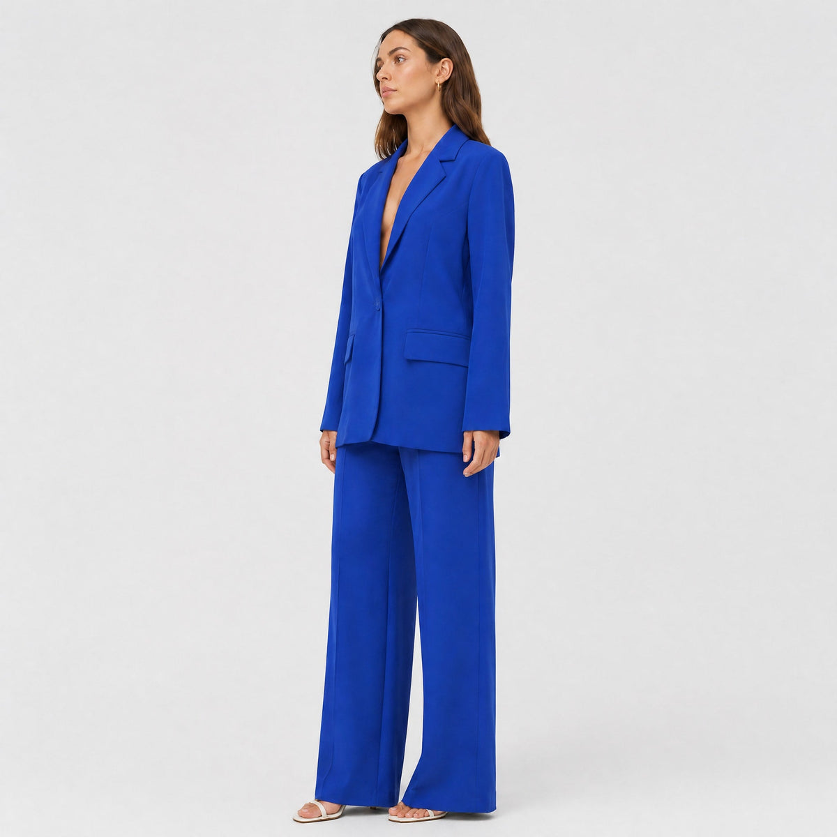 Sienna - Women's Tailored Wide-Leg Trouser Blazer Set - Outfit Sets - Blue - Davies & Cooper