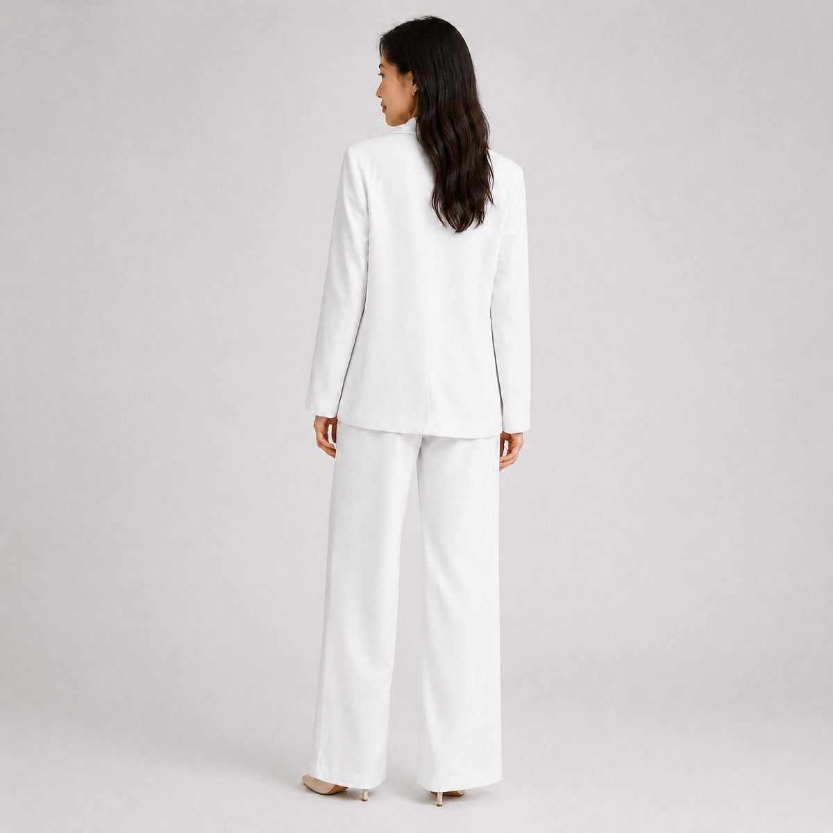 Sienna - Women's Tailored Wide-Leg Trouser Blazer Set - Outfit Sets - White - Davies & Cooper