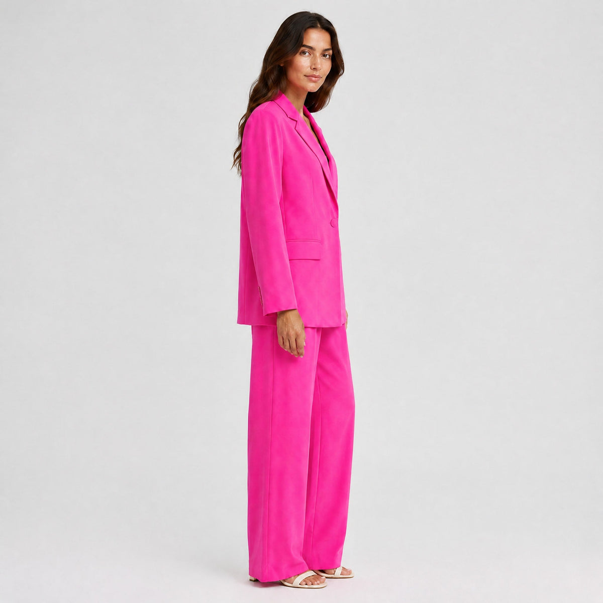 Sienna - Women's Tailored Wide-Leg Trouser Blazer Set - Outfit Sets - Pink - Davies & Cooper