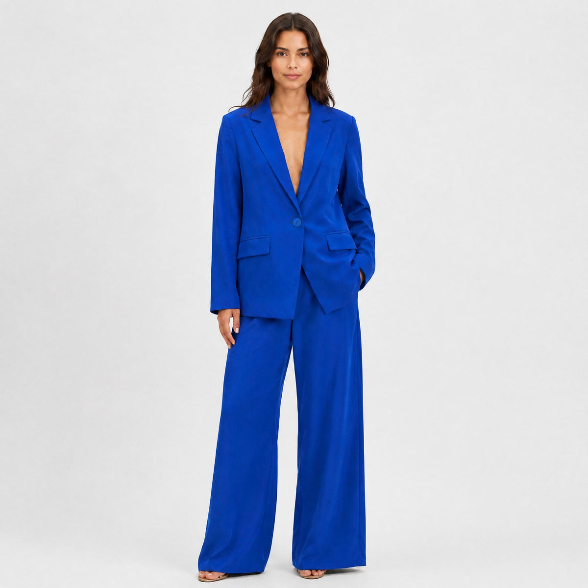 Sienna - Women's Tailored Wide-Leg Trouser Blazer Set - Outfit Sets - Blue - Davies & Cooper