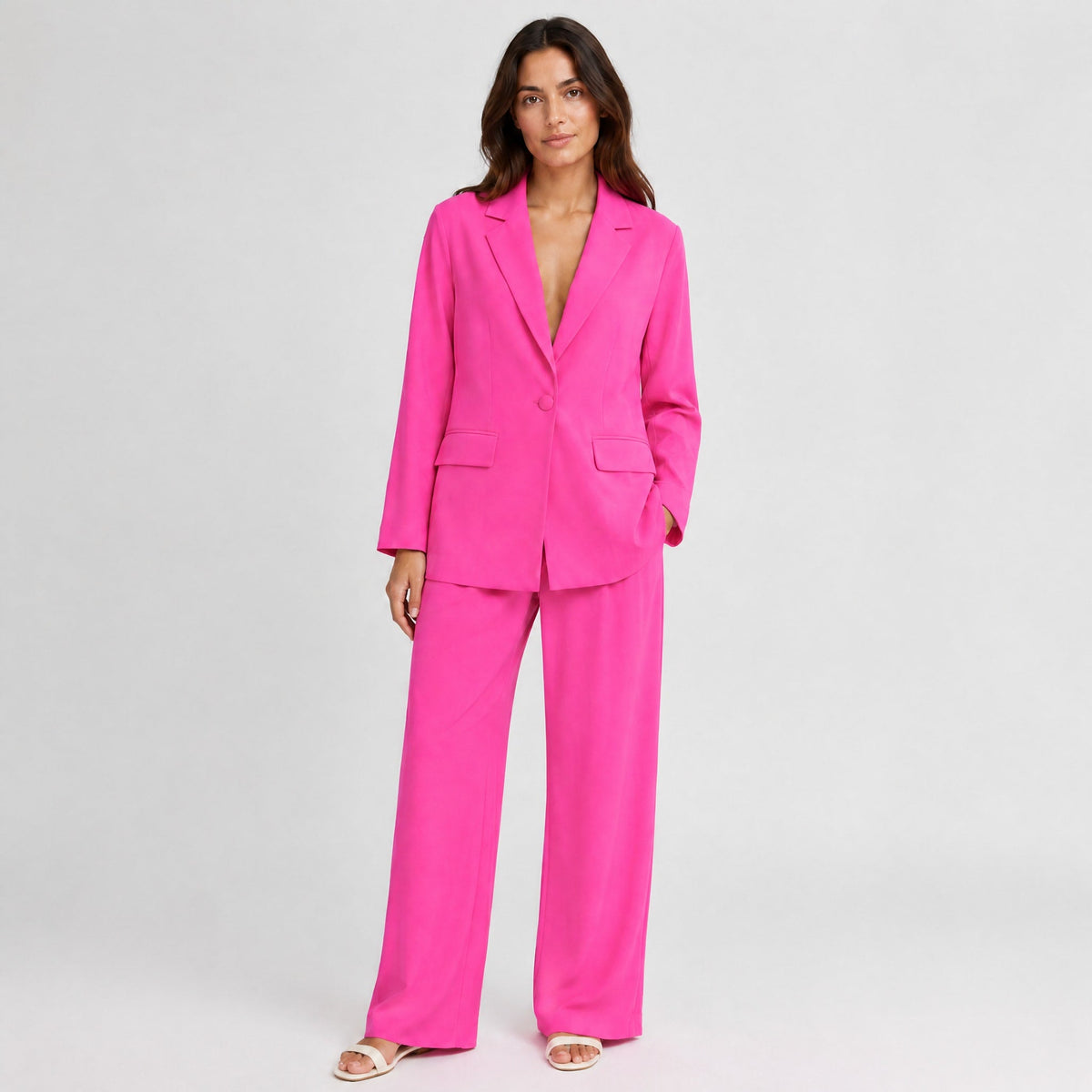 Sienna - Women's Tailored Wide-Leg Trouser Blazer Set - Outfit Sets - Pink - Davies & Cooper