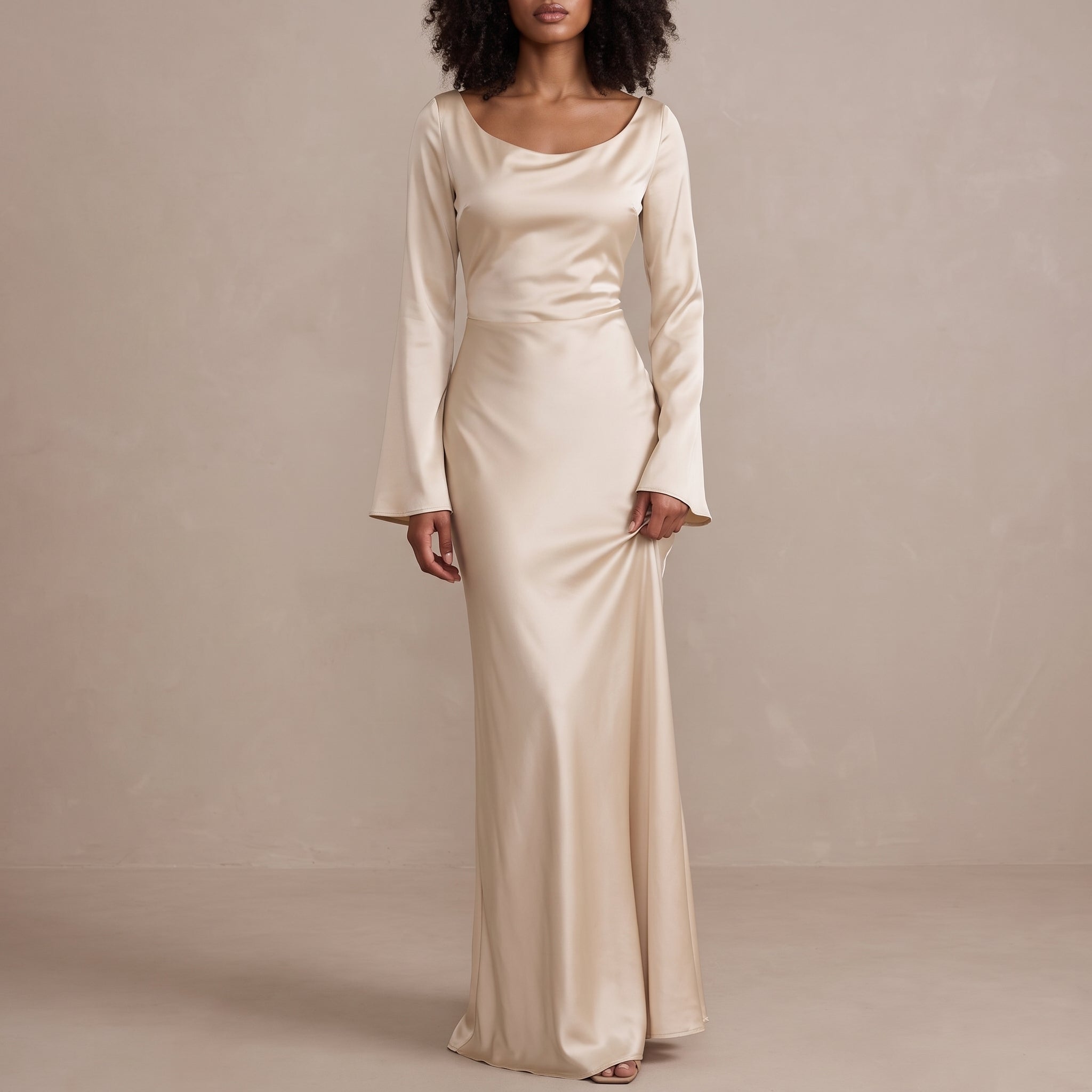 Sofia - Women's Evening Fitted Maxi Dress with Flared Cuffs - Maxi Dresses - White - Davies & Cooper
