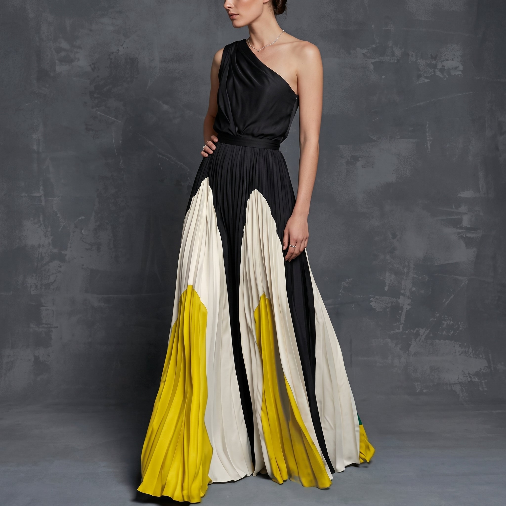 Sofia - Women's Evening One-Shoulder Colour Block Maxi Dress - Maxi Dress - Yellow - Davies & Cooper