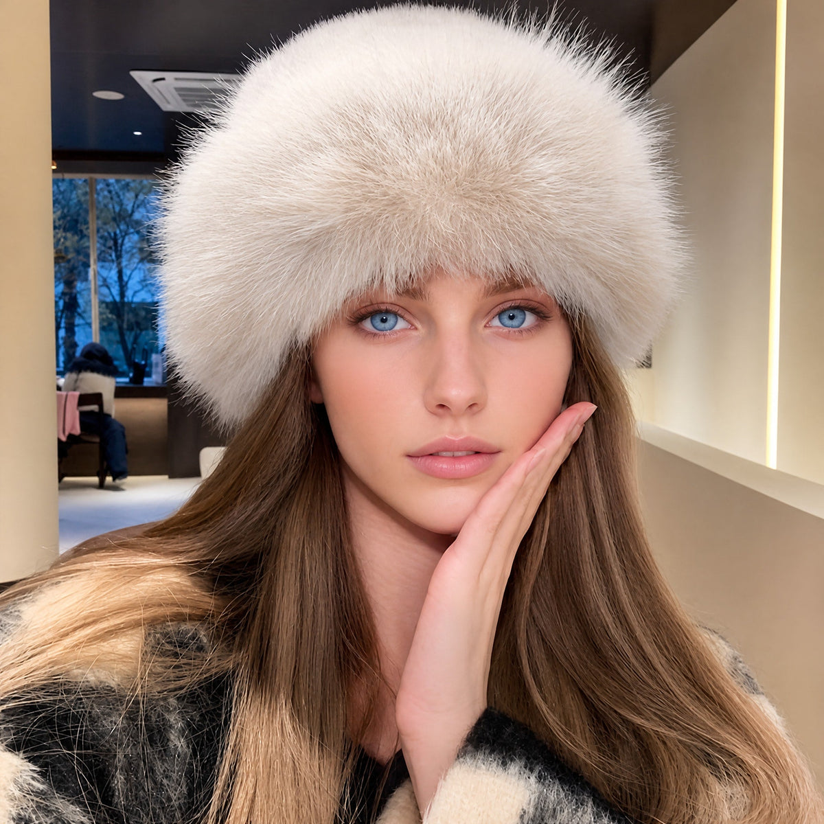 Sofia - Women's Faux Fur Winter Hat with Ear Flaps - WInter Hats - Beige - Davies & Cooper