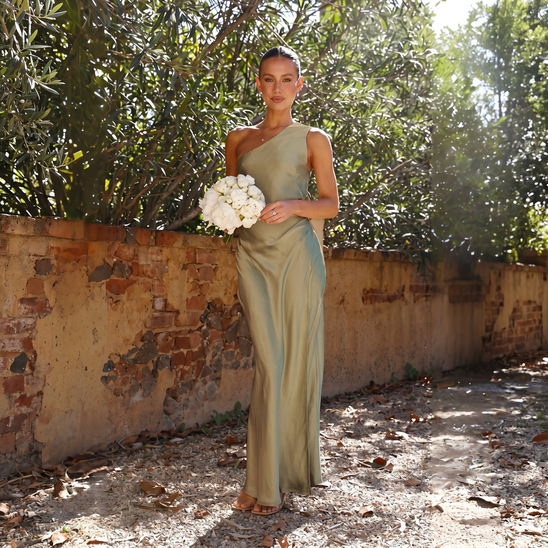 Sofia - Women's Wedding Guest One - Shoulder Maxi Dress - Maxi Dress - Green - Davies & Cooper