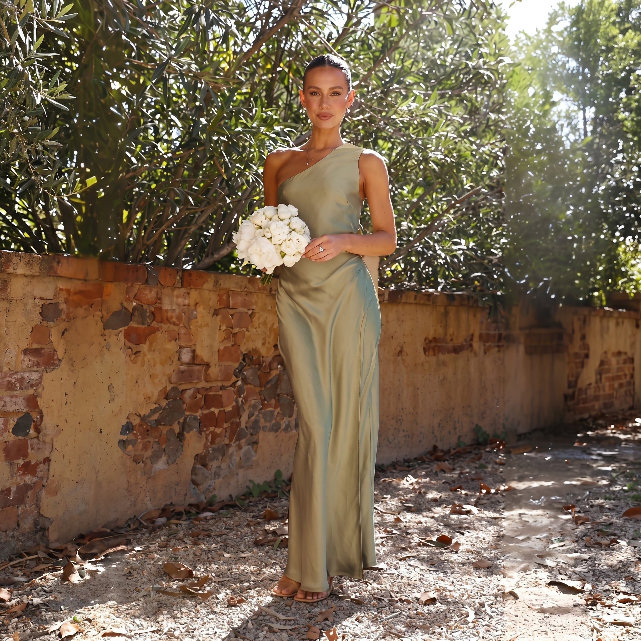 Sofia - Women's Wedding Guest One - Shoulder Maxi Dress - Maxi Dress - Green - Davies & Cooper