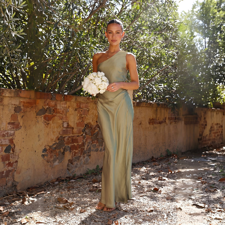Sofia - Women's Wedding Guest One - Shoulder Maxi Dress - Maxi Dress - Green - Davies & Cooper