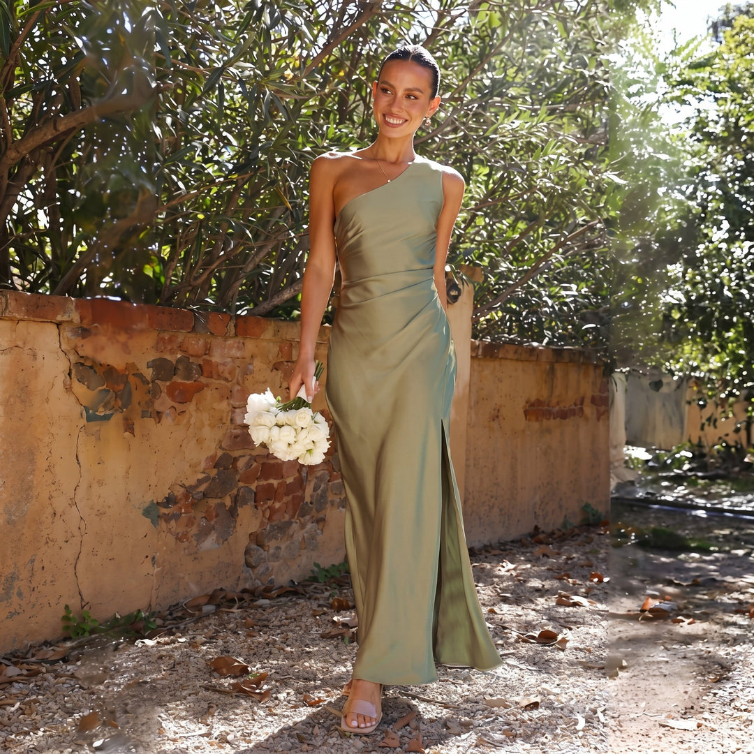 Sofia - Women's Wedding Guest One - Shoulder Maxi Dress - Maxi Dress - Green - Davies & Cooper