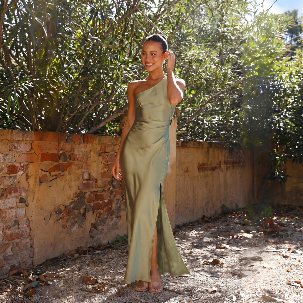 Sofia - Women's Wedding Guest One - Shoulder Maxi Dress - Maxi Dress - Green - Davies & Cooper