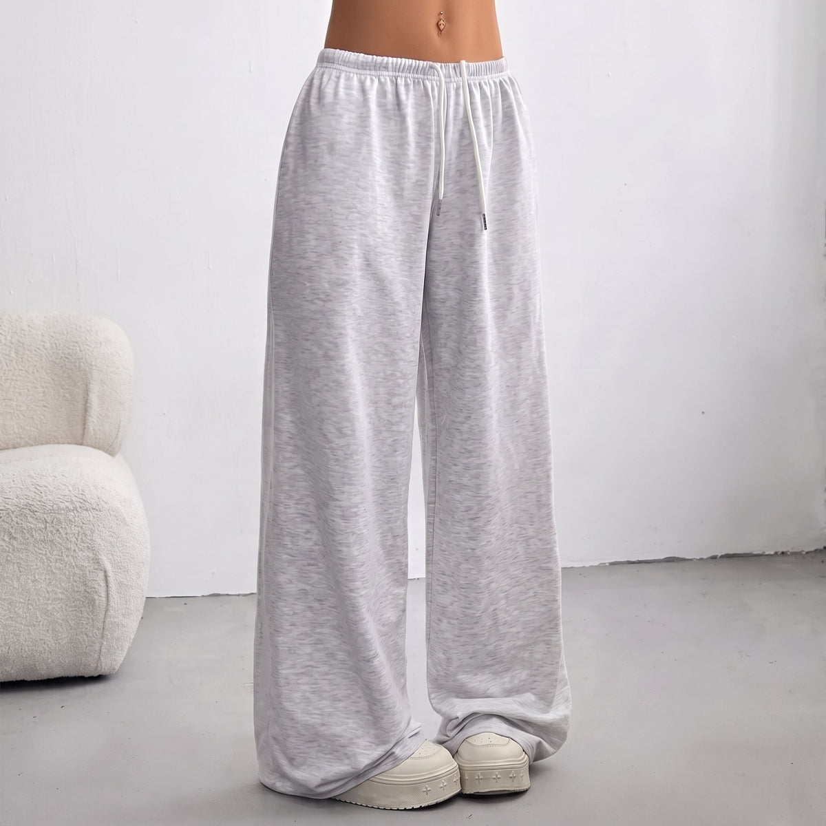 Sofia - Women's Wide-Leg Jogging Trousers with Drawstring Waist - Joggers - Light Grey - Davies & Cooper