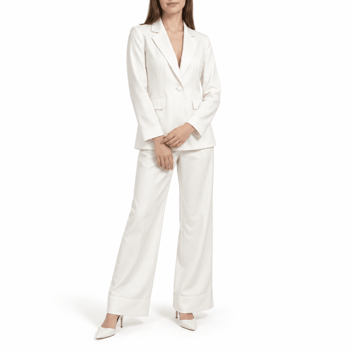 Sophia - Women's Tailored Two-Piece Wedding Suit with Peak Lapel Blazer - Outfit Sets - White - Davies & Cooper