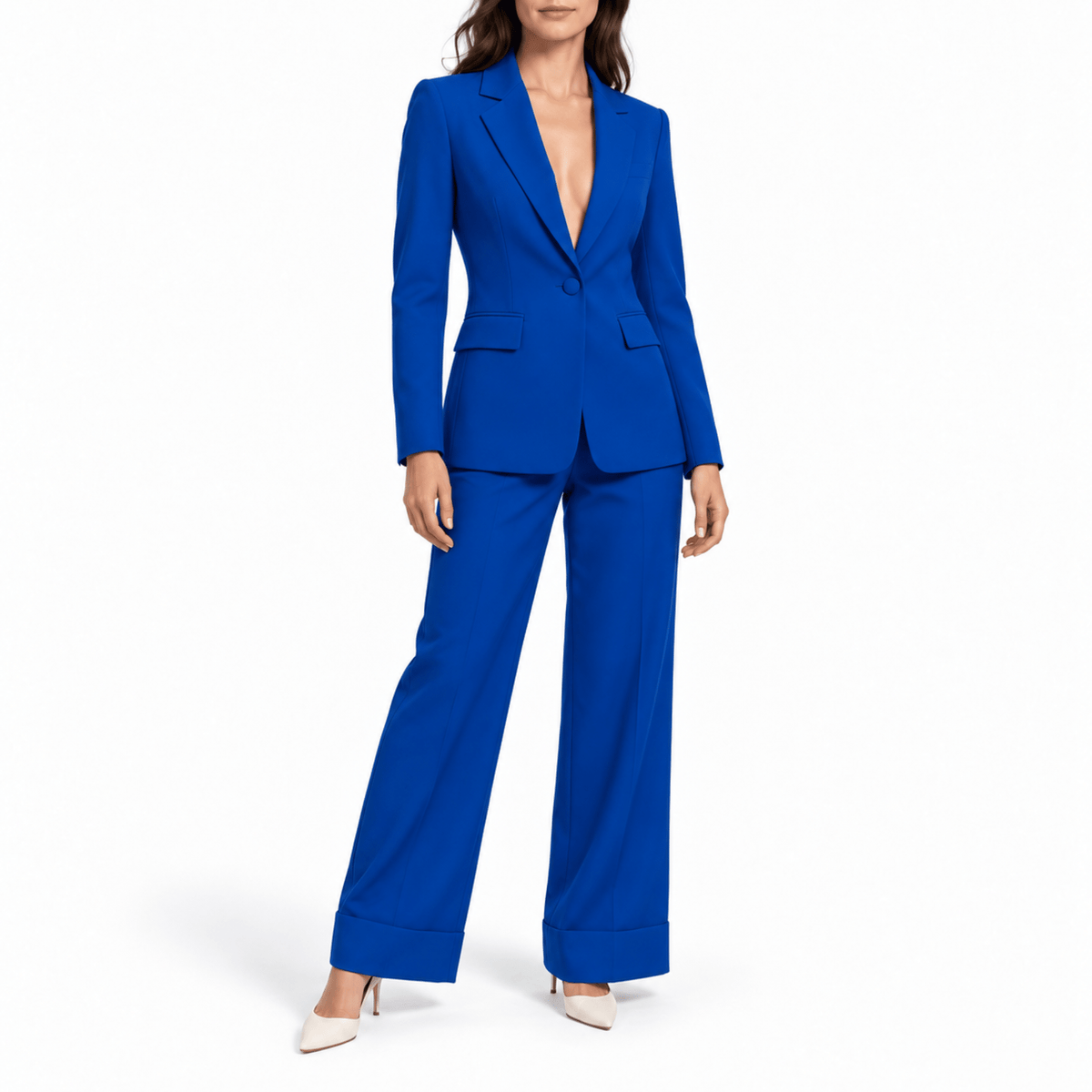 Sophia - Women's Tailored Two-Piece Wedding Suit with Peak Lapel Blazer - Outfit Sets - Blue - Davies & Cooper