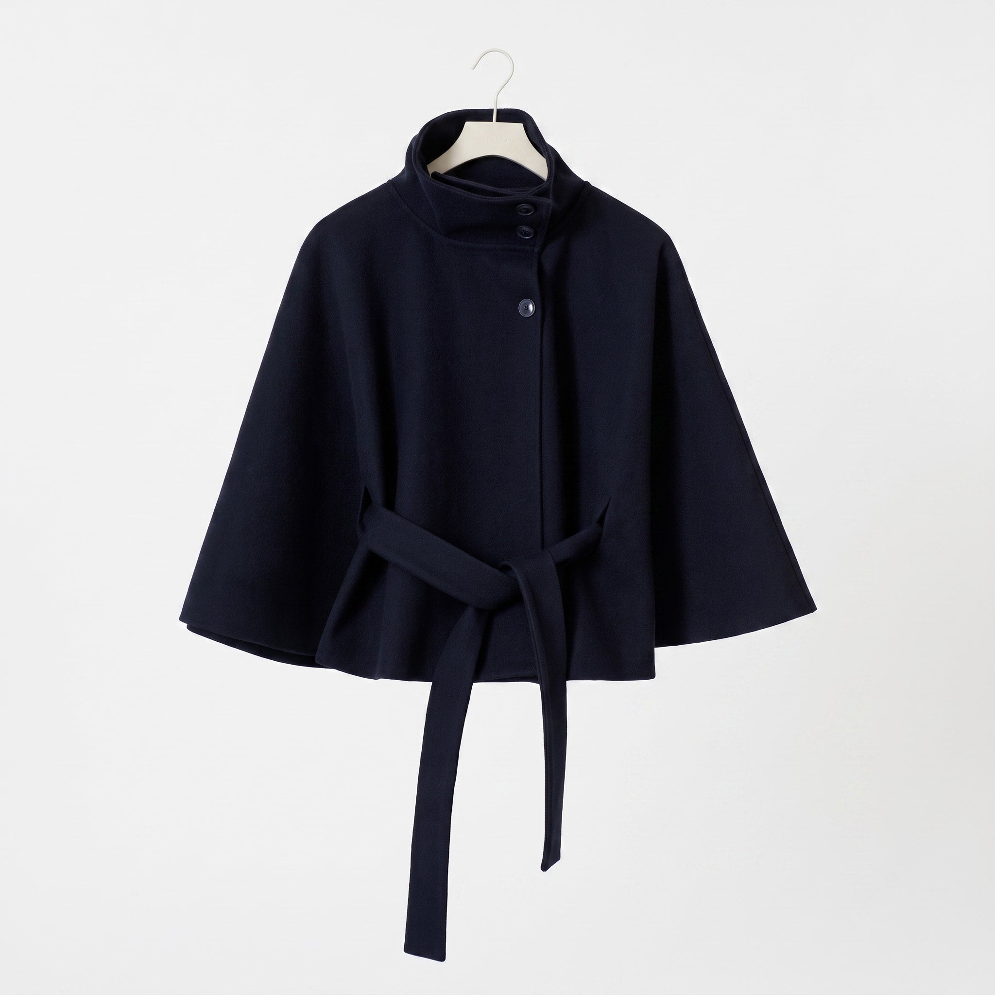 Sophie - Women's Cape Coat with High Collar and Tie Belt - Capes - Blue - Davies & Cooper