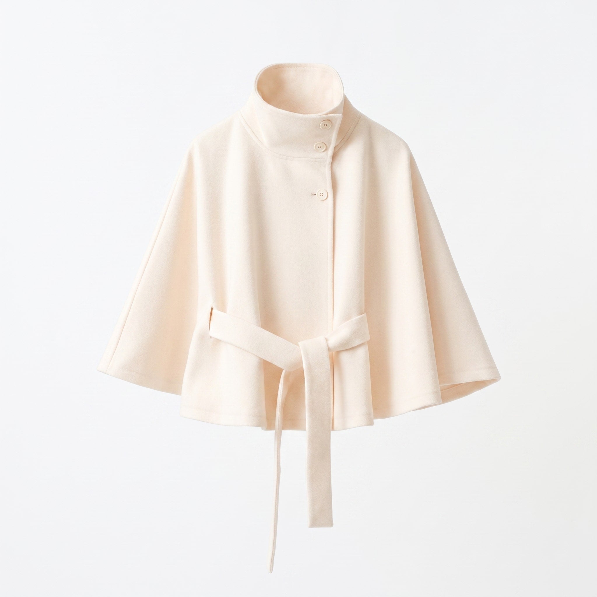 Sophie - Women's Cape Coat with High Collar and Tie Belt - Capes - Beige - Davies & Cooper
