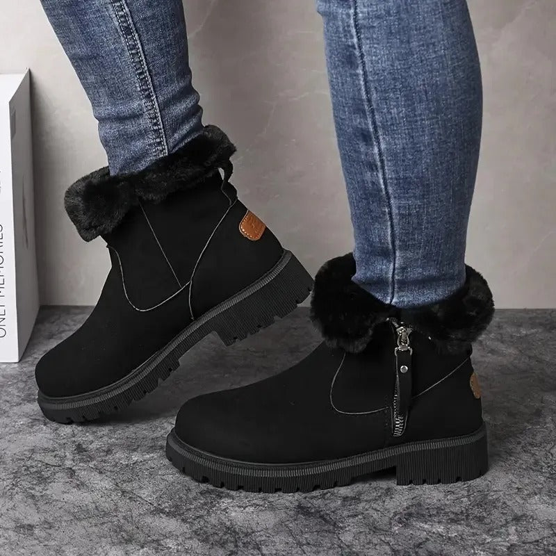 Sophie - Women's Chunky Lug Sole Ankle Boots with Side Zip and Round Toe - Boots - Black - Davies & Cooper