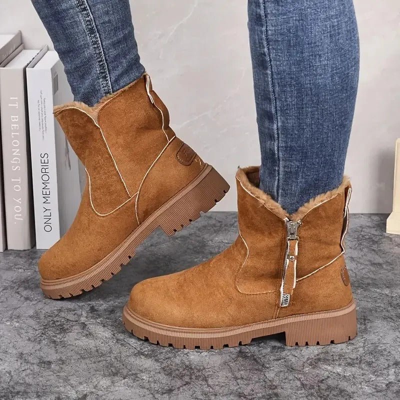 Sophie - Women's Chunky Lug Sole Ankle Boots with Side Zip and Round Toe - Boots - Brown - Davies & Cooper
