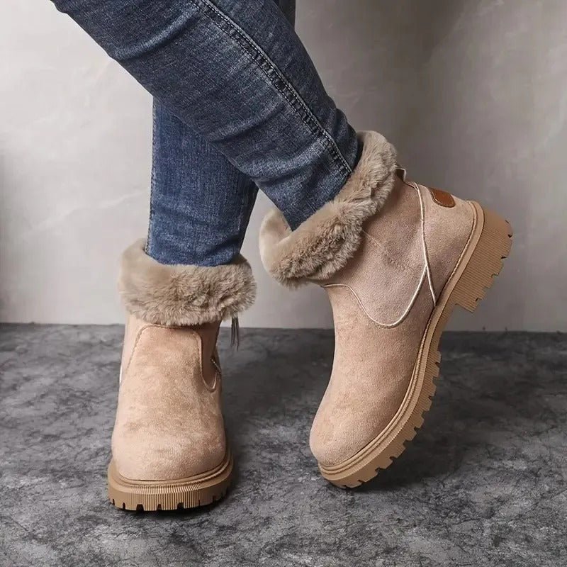 Sophie - Women's Chunky Lug Sole Ankle Boots with Side Zip and Round Toe - Boots - Khaki - Davies & Cooper