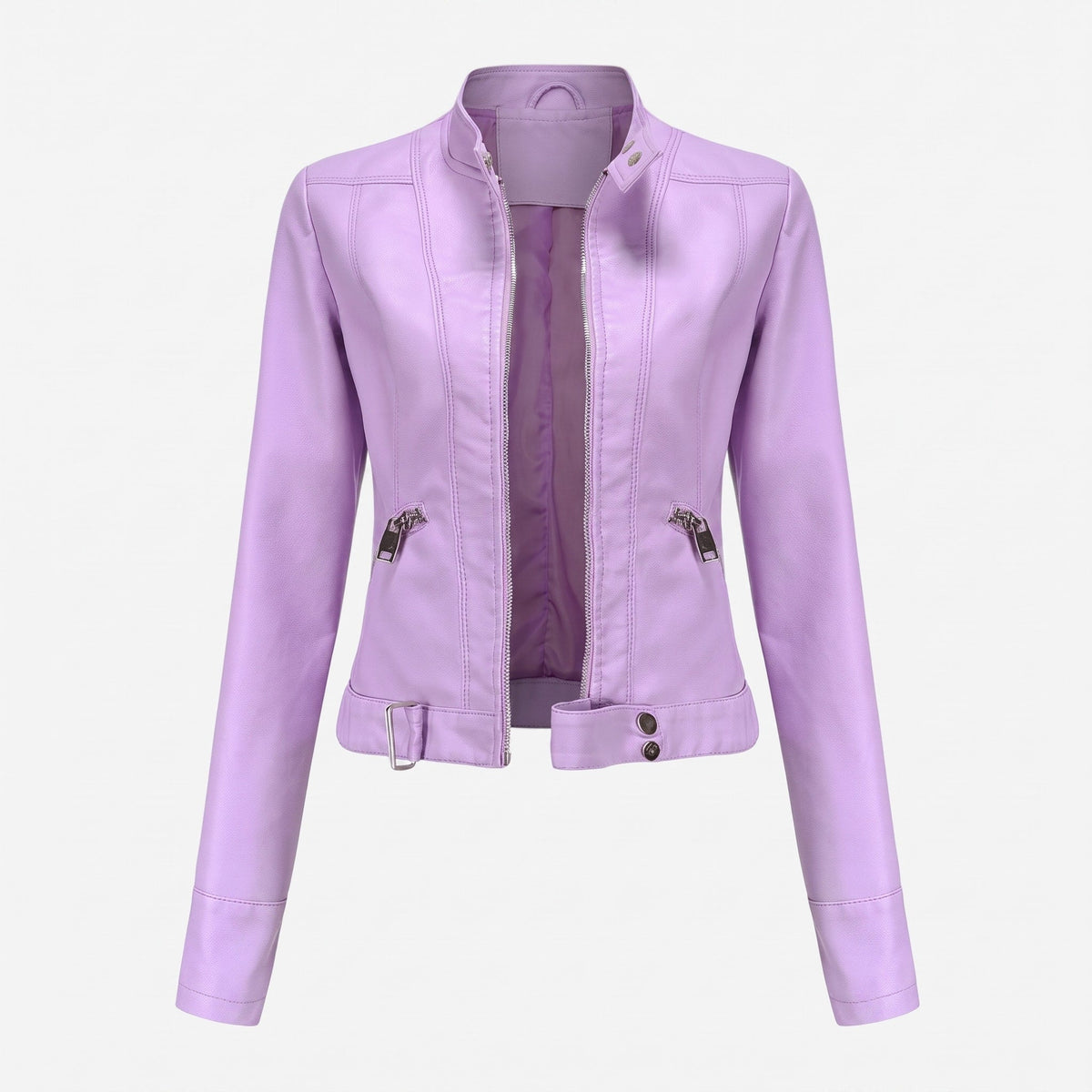 Sophie - Women's Cropped Biker Jacket with Zip Pockets - Motorcycle Outerwear - Purple - Davies & Cooper