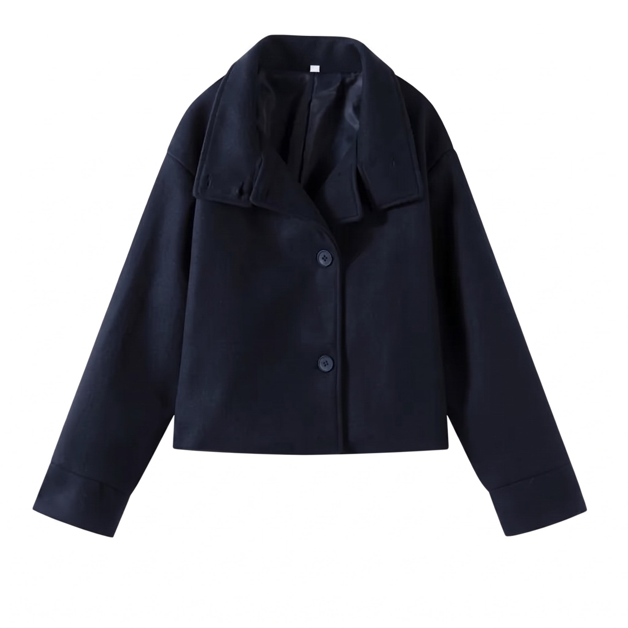 Sophie - Women's Cropped Pea Jacket with Stand Collar - Pea Coats - Dark Blue - Davies & Cooper