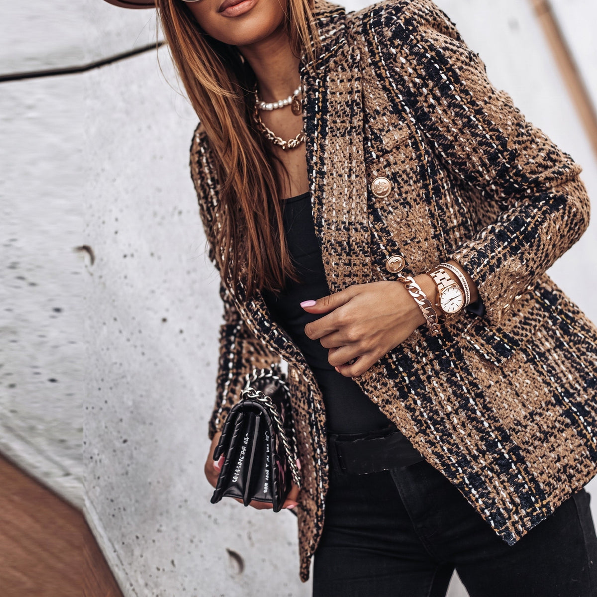 Sophie - Women's Double-Breasted Tailored Tweed Blazer - Blazers - Green - Davies & Cooper