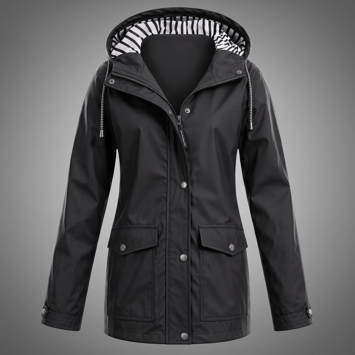 Sophie - Women's Hooded Rain Jacket with Adjustable Drawstring - Rain Coat - Black - Davies & Cooper